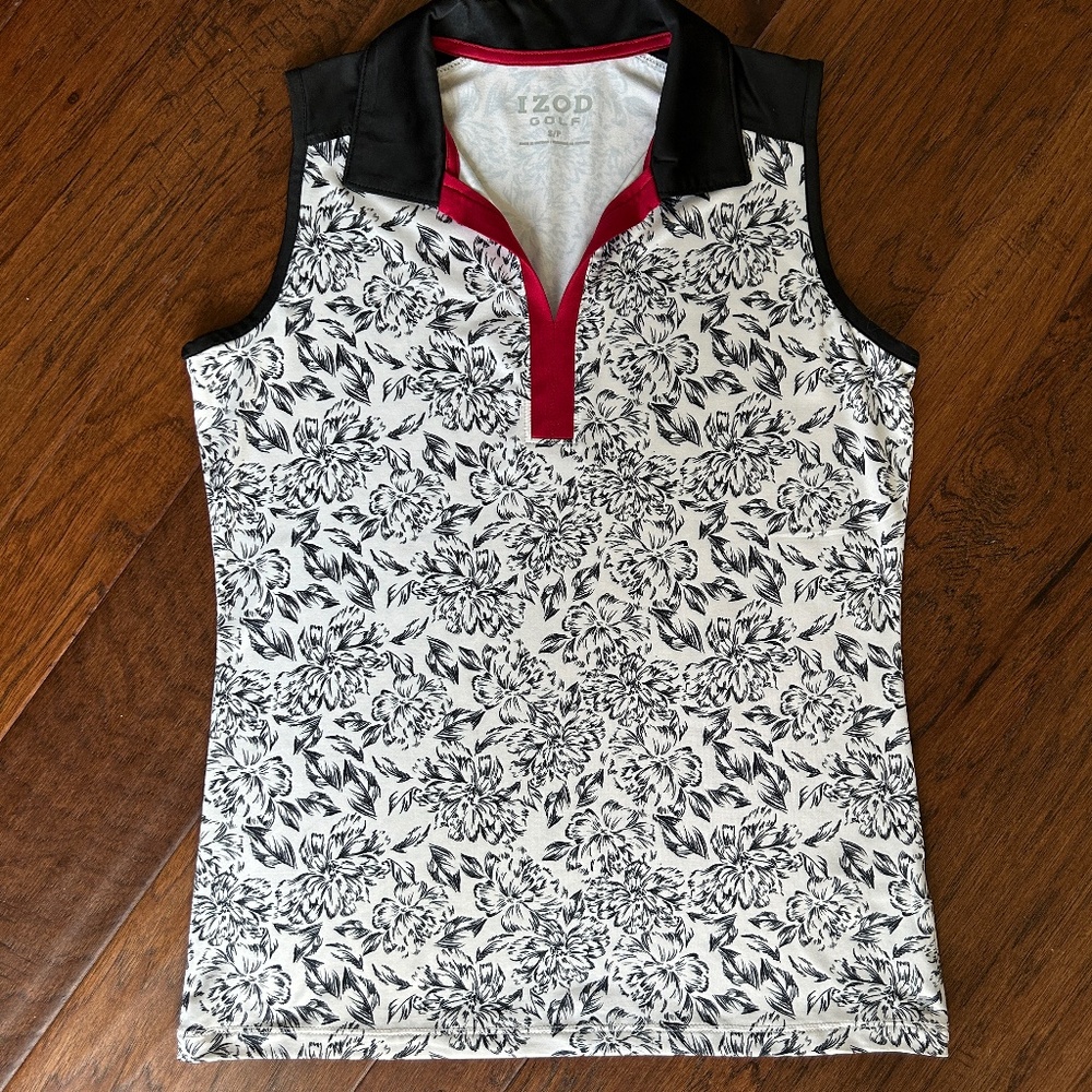 Golf Polo Sleeveless by IZOD Feminine Black White Red Size Small